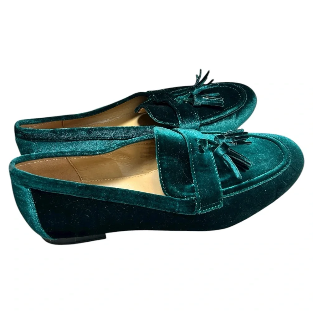 J Crew Marie Tassel Velvet Emerald Green Loafers Size 8 - Picture 3 of 8